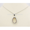 Silver Oval 316L Stainless Steel Locked Pendant Necklace